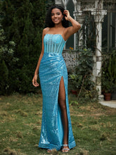 Sequins Rhinestones Sheath Dress With Slit Jade