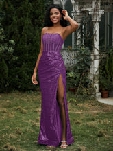 Sequins Rhinestones Sheath Dress With Slit Grape