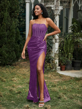 Sequins Rhinestones Sheath Dress With Slit Grape