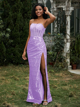 Sequins Rhinestones Sheath Dress With Slit Lilac