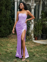 Sequins Rhinestones Sheath Dress With Slit Lilac
