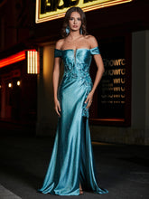 Off-the-shoulder Mermaid Sweep Train Satin Prom Dresses Jade