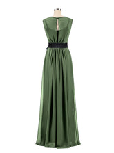 FAUX-WRAP CHIFFON DRESS WITH Olive Green Sash Olive Green
