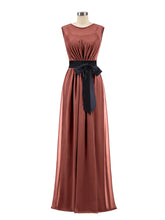 FAUX-WRAP CHIFFON DRESS WITH Terracotta Sash Terracotta
