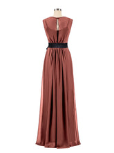 FAUX-WRAP CHIFFON DRESS WITH Terracotta Sash Terracotta