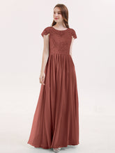 Cap Sleeves Long Dresses with Lace Bodice Terracotta