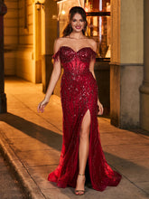 Off-the-shoulder Mermaid Dress with Slit Burgundy