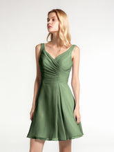 Short Chiffon V Neckline Bridesmaid Gowns Olive Green