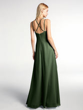 Double Straps Cross Back Chiffon Full Dress Olive Green