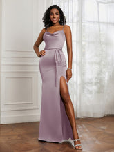 Square Neckline Floor-length Dress With Belt Dusk