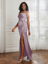 Square Neckline Floor-length Dress With Belt Dusk