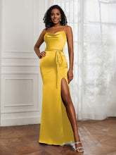 Square Neckline Floor-length Dress With Belt Marigold