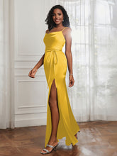 Square Neckline Floor-length Dress With Belt Marigold