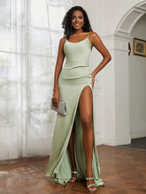 Stretch Satin Backless Mermaid Gown With Slit Dusty Sage