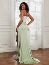 Stretch Satin Backless Mermaid Gown With Slit Dusty Sage