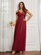 Off-the-shoulder Ruched Tulle A-line Dress Burgundy