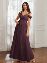 Off-the-shoulder Ruched Tulle A-line Dress Cabernet