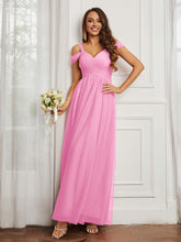 Off-the-shoulder Ruched Tulle A-line Dress Candy Pink
