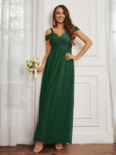 Off-the-shoulder Ruched Tulle A-line Dress Dark Green
