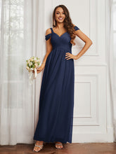 Off-the-shoulder Ruched Tulle A-line Dress Dark Navy