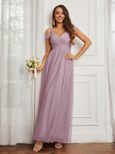 Off-the-shoulder Ruched Tulle A-line Dress Dusk