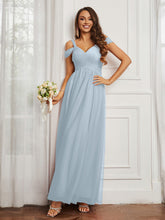 Off-the-shoulder Ruched Tulle A-line Dress Mist