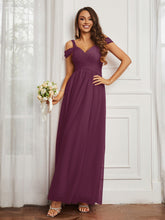 Off-the-shoulder Ruched Tulle A-line Dress Mulberry