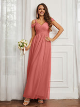 Off-the-shoulder Ruched Tulle A-line Dress Sunset
