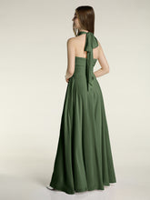Illusion High Neck Chiffon Bridesmaid Gown Olive Green