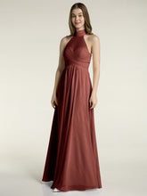 Illusion High Neck Chiffon Bridesmaid Gown Terracotta