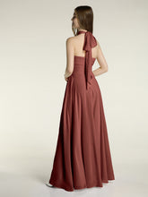 Illusion High Neck Chiffon Bridesmaid Gown Terracotta