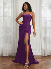 One Shoulder Ruched Mermaid Gown With Slit Grape