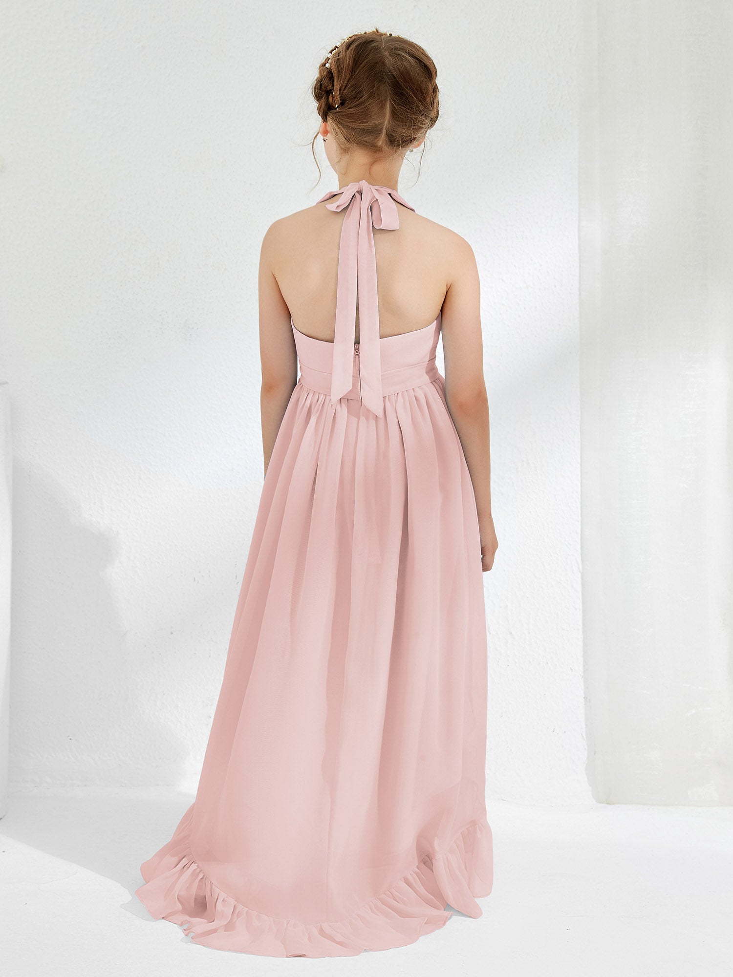 Asymmetrical Junior Bridesmaid Dresses with Flower Dusty Rose