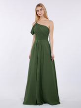 Princess One Shoulder Chiffon Bridesmaid Dresses Olive Green