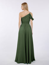 Princess One Shoulder Chiffon Bridesmaid Dresses Olive Green
