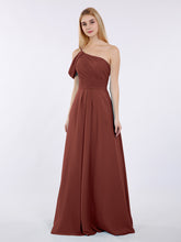 Princess One Shoulder Chiffon Bridesmaid Dresses Terracotta
