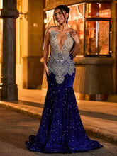Exquisite Rhinestone-Embellished Mermaid Evening Dress Gold