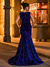 Exquisite Rhinestone-Embellished Mermaid Evening Dress Royal Blue