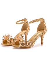 Peep Toe Crystal Rhinestone Ankle-strap High Heels