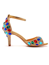 Peep Toe Colorful Rhinestone Decor Ankle-strap High Heels