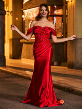 Off-the-shoulder Mermaid Prom Dress Burgundy