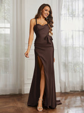 Sweetheart Neckline Lace-up Pleated Dress With Belt Chocolate