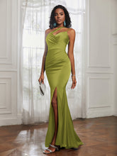 One Shoulder Spaghetti Straps Dress With Slit Clover