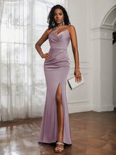 One Shoulder Spaghetti Straps Dress With Slit Dusk