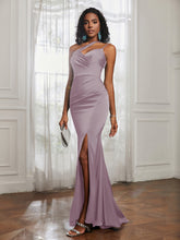 One Shoulder Spaghetti Straps Dress With Slit Dusk