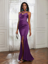 One Shoulder Spaghetti Straps Dress With Slit Grape