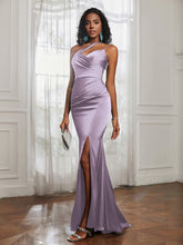 One Shoulder Spaghetti Straps Dress With Slit Lilac