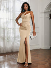 One Shoulder Spaghetti Straps Dress With Slit Peach