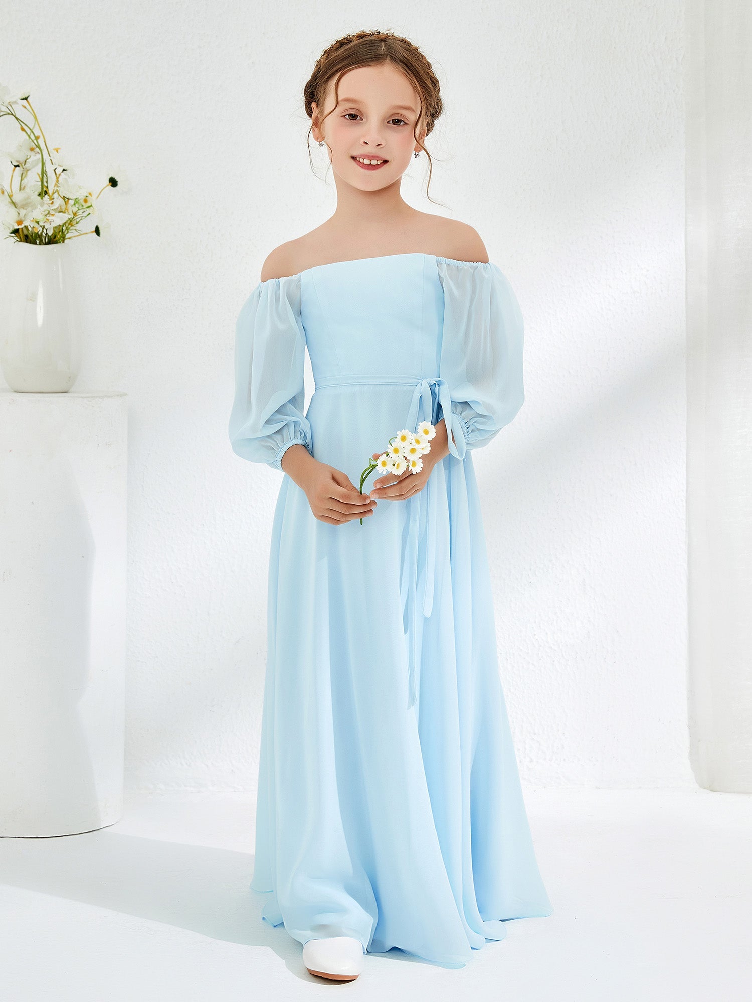 BABARONI Chiffon Sky Blue Junior Bridesmaid Dresses A-line Strapless
