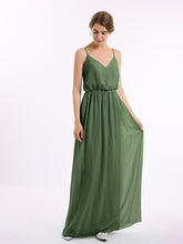 Spaghetti Strap Chiffon Bridesmaid Gown with V Neck Olive Green